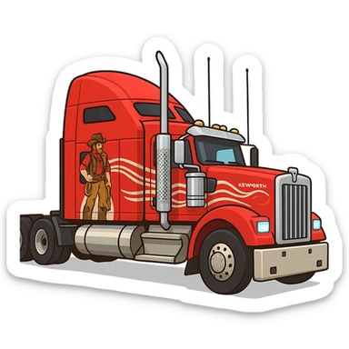 Изометрическая модель американского трака, слегка мультяшная стилистика, прозрачный фон sticker