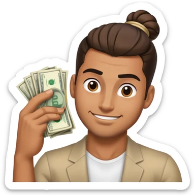 Handsome Brown guy with a glossy man bun , flexing stacks of money  sticker