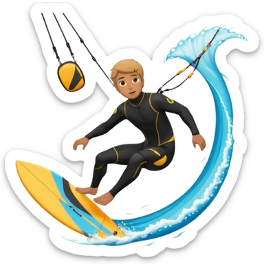 Kiter man con neopreno negro largo en el mar haciendo kite surf y un loop sticker