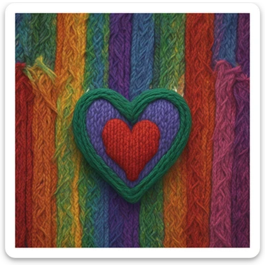 Rainbow knitted heart sticker