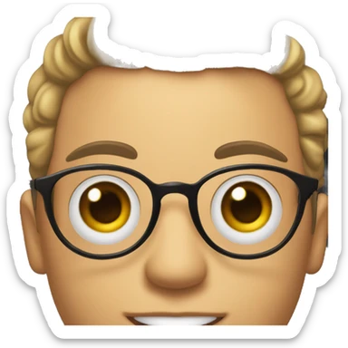 with big eyes, slicked back black hair and glasses, round face sticker