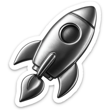 icon of a rocket with reflective metallic chrome finish sticker
