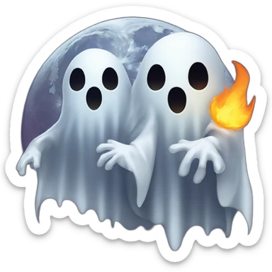 ghosts holding hands on fire with full moon and bats sticker