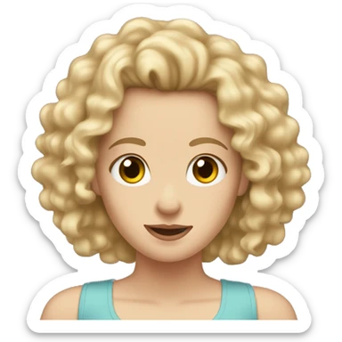 white girl with really curly long blonde hair wearing tank top hair in front sticker