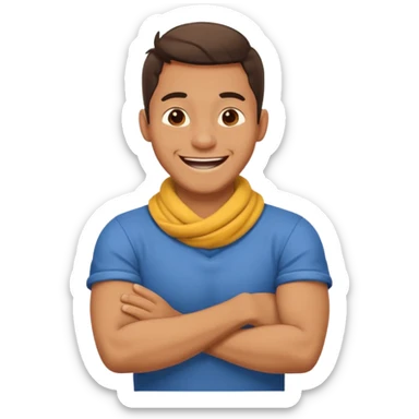 Guy with crossed arms around neck laughing sticker