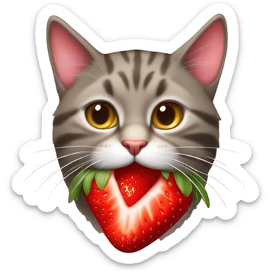 Cat with strawberry in mouth sticker