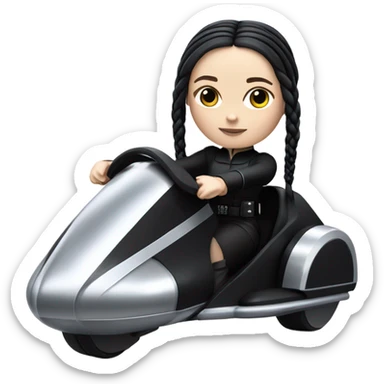 Wednesday Addams piloting a Jumpspeeder anti-gravity repulsorlift swoop sticker
