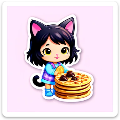 Kitty cat with waffles with little girl little girl picking up cat poop ￼ sticker