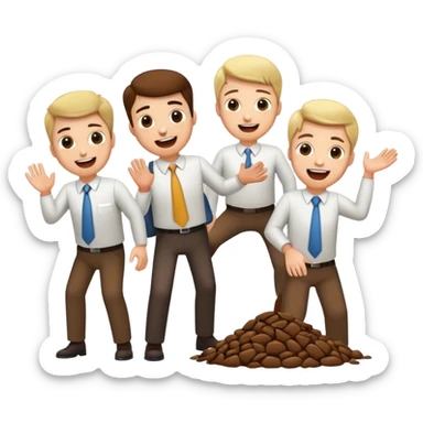 Poop flying everywhere executives trying to catch it a worker laughing l sticker