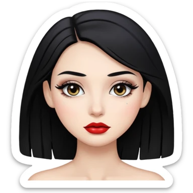 girl with black hair long makeup pretty not so red lips sticker