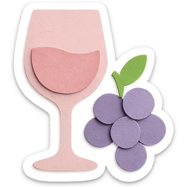 rosé wine icon, paper craft style, light pink wine glass with light purple grapes beside it, no background sticker