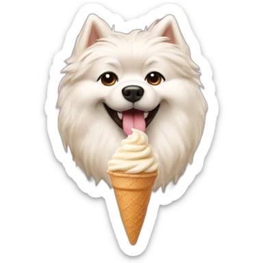 Cream Spitz dog eating ice cream sticker