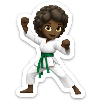 dark skin karate girl green belt kicking sticker