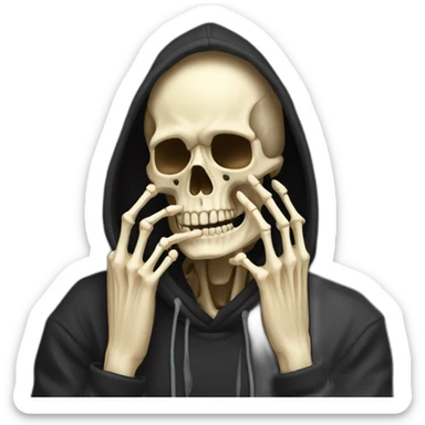 Realistic skeleton with skeleton hands in black hoodie  get facepalm sticker