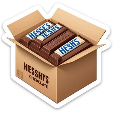 cardboard box full of wrapped Hershey's chocolate bars sticker
