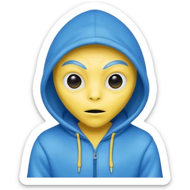 generate a blue alien wearing a yellow hoodie sticker