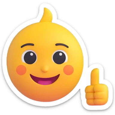A classic yellow round emoji-style face pointing to itself, with a confident smile, symbolizing "me" or "I am the one". Bright colors, simple cartoon style, centered on a white background sticker