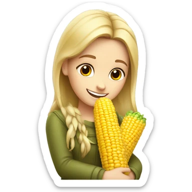 Happy white girl hugging corn sticker