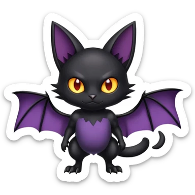 black bat-cat-Litten-Noibat-Fakémon-hybrid-creature (full body) sticker