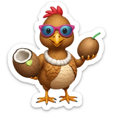 chicken smoking a joint, wearing sunglasses, a coconut bra, and crocs sticker