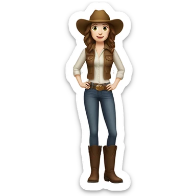 Pale woman, country boots, with brown hair and holding tequila  sticker