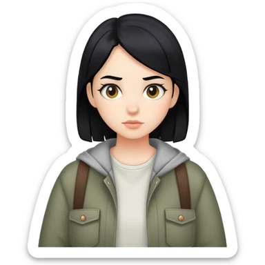 girl with black hair, wearing boyish clothes sticker