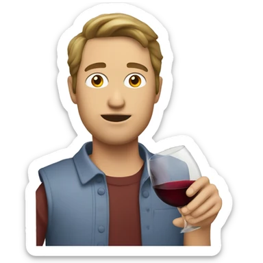 White guy brown hair drinking wine eating egg roll sticker