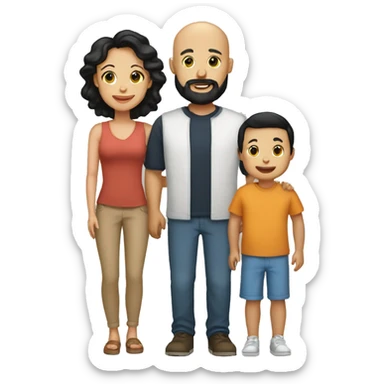 Family, bald tan dad with black beard, white mom with black hair, tan baby boy sticker