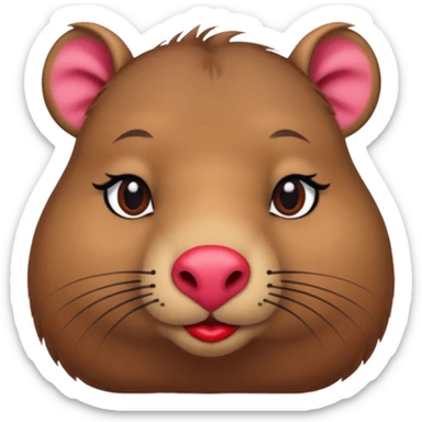 capybara with faka eye lashes and make up on - bright lipstick and eye make up sticker