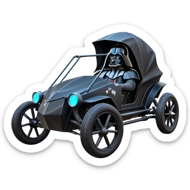 Mad max survival apocalypse ghostly sporty Darth Vader’s Batman-armored 1876 black graphite colored school buggy with horizontal holographic 3d stars painted on the body sides and neon under glow  sticker