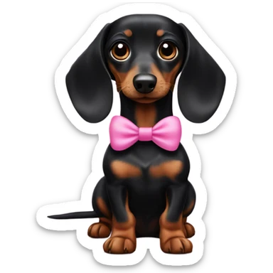 A small black Dachshund with a pink bow  sticker