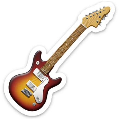 Anthropomorphized Guitar:
A sleek electric guitar with a vibrant face on its body, strings forming a mouth that seems to sing. Its fretboard arches back like a neck, and it strums with a lively, rock-star attitude. sticker