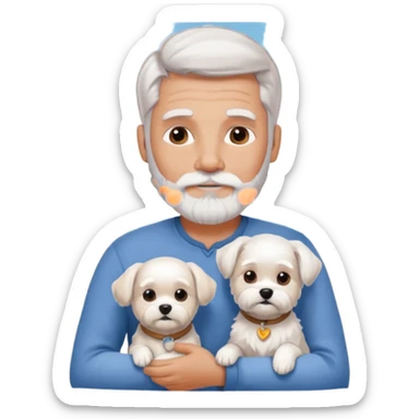 white man grey and white hair beard holding a white Maltese on a beach sticker