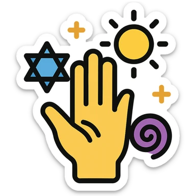 hand with glowing energy and spiritual symbols sticker