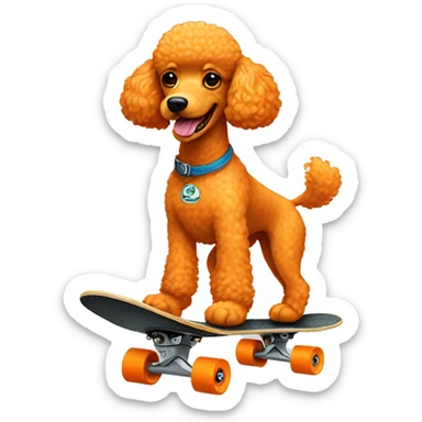 orange poodle riding a skateboard sticker