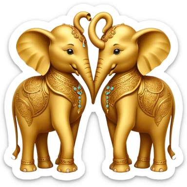 two golden elephants forming a heart with their trunks sticker