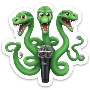 three-headed hydra holding a shure sm58 microphone in its paws sticker