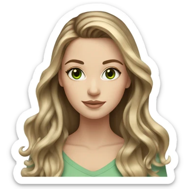 White girl with long brown hair with blonde highlights balayage and green eyes sticker