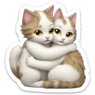 cute fluffy cat hugs another cat sticker