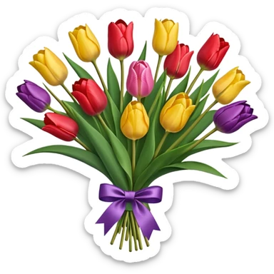 bouquet of tulip with bow and wrapping paper sticker