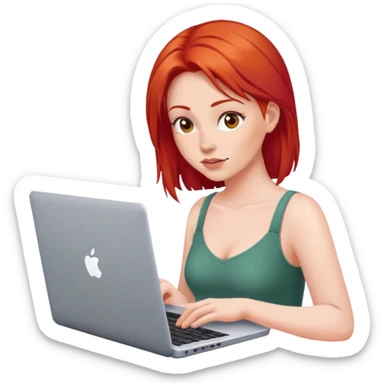 Red hair women working on her laptop sticker