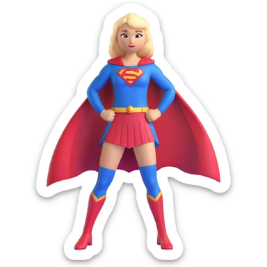 Supergirl superhero full body, blue suit with red cape and S emblem sticker