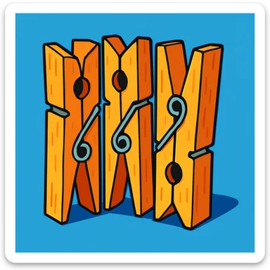 four wooden pegs together, cartoon style sticker