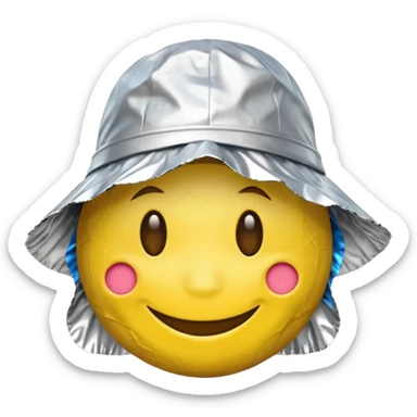 Yellow emoji smiley face wearing homemade tinfoil hat sticker