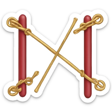 Un bâton en métal rouge, deux sections sont dorées et texturées. sticker