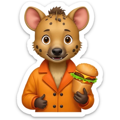 hyena with hamburger wearing orange coat sticker