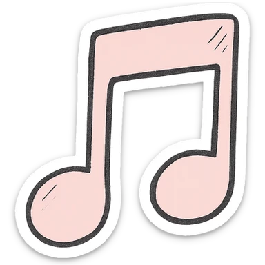 Create a soft and cute music icon in Japanese hand-drawn style with pink color, matching the reference style, suitable for a mobile home screen. Transparent background. sticker