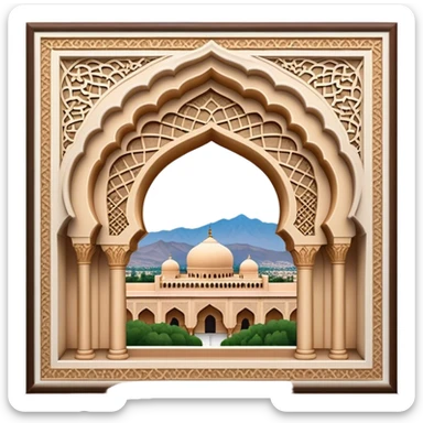 Cinematic Realistic Alhambra Landmark Emoji, capturing the intricate Moorish architecture, ornate arches. sticker