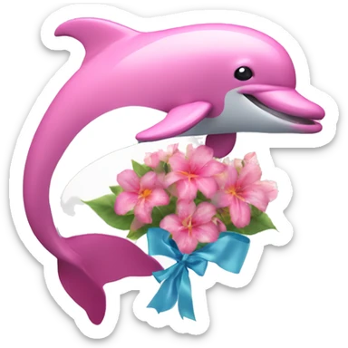 pink dolphin with flowers holding a photo card sticker