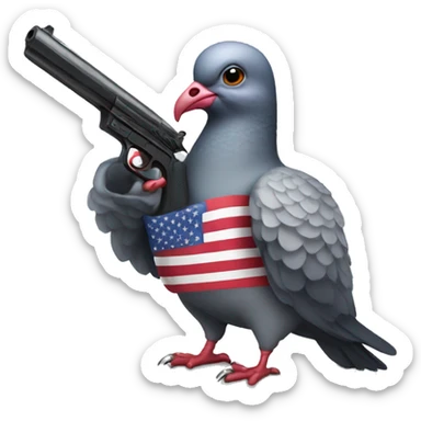 Pigeon holding a gun with an American flag  sticker